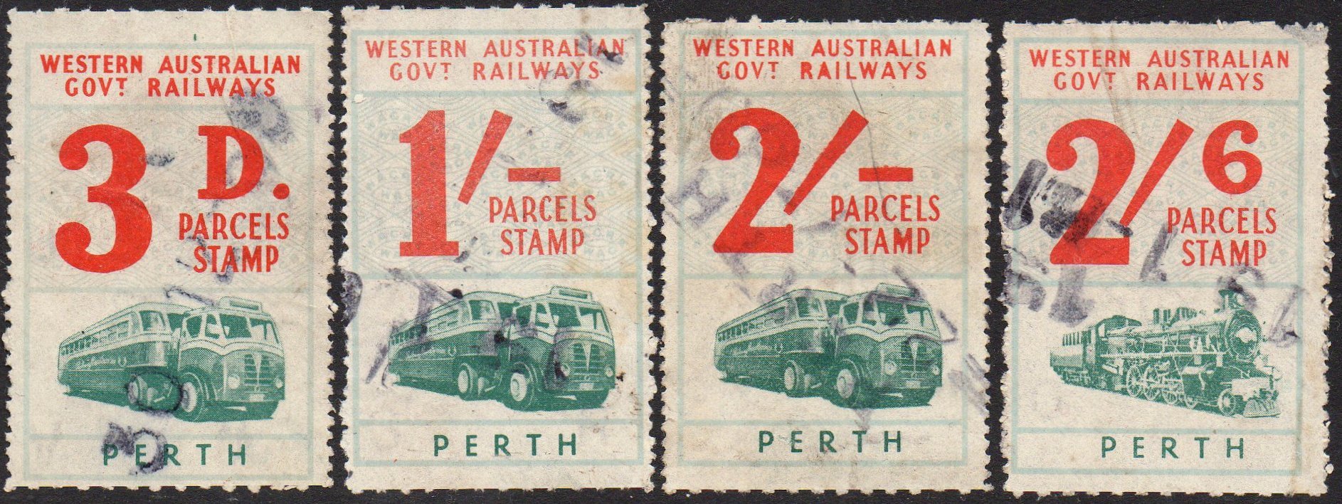 Rouletted x Perforated Second Issue Parcel Stamps Western Australia Railways